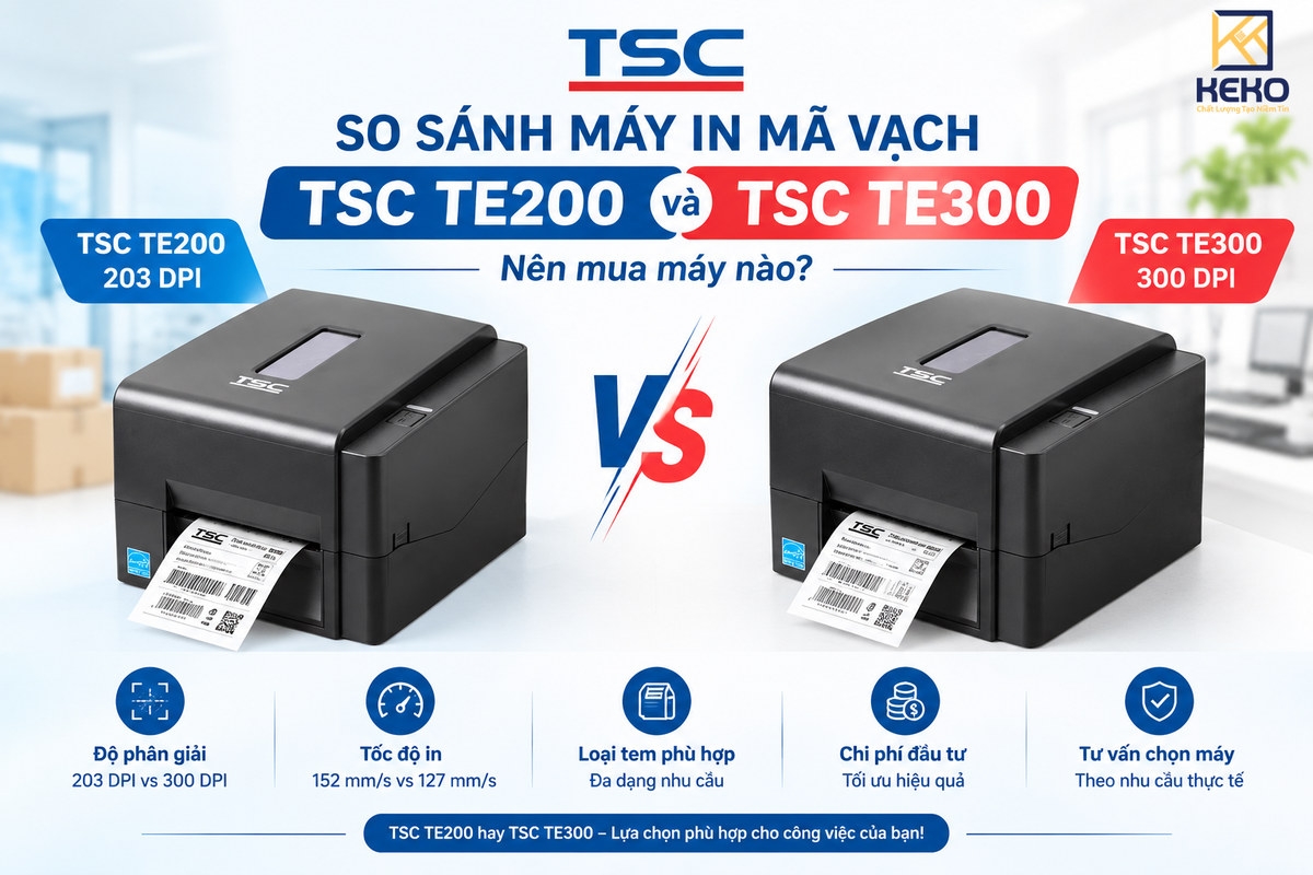 So sánh máy in mã vạch TSC TE200 và TSC TE300: Nên mua loại nào?