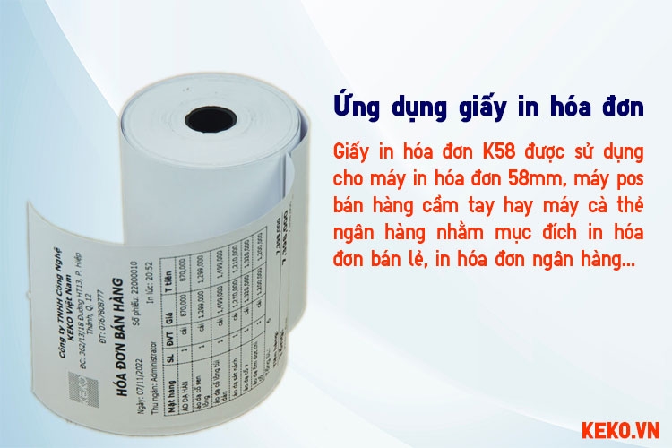 GIẤY IN HÓA ĐƠN K58x45 ỨNG DỤNG