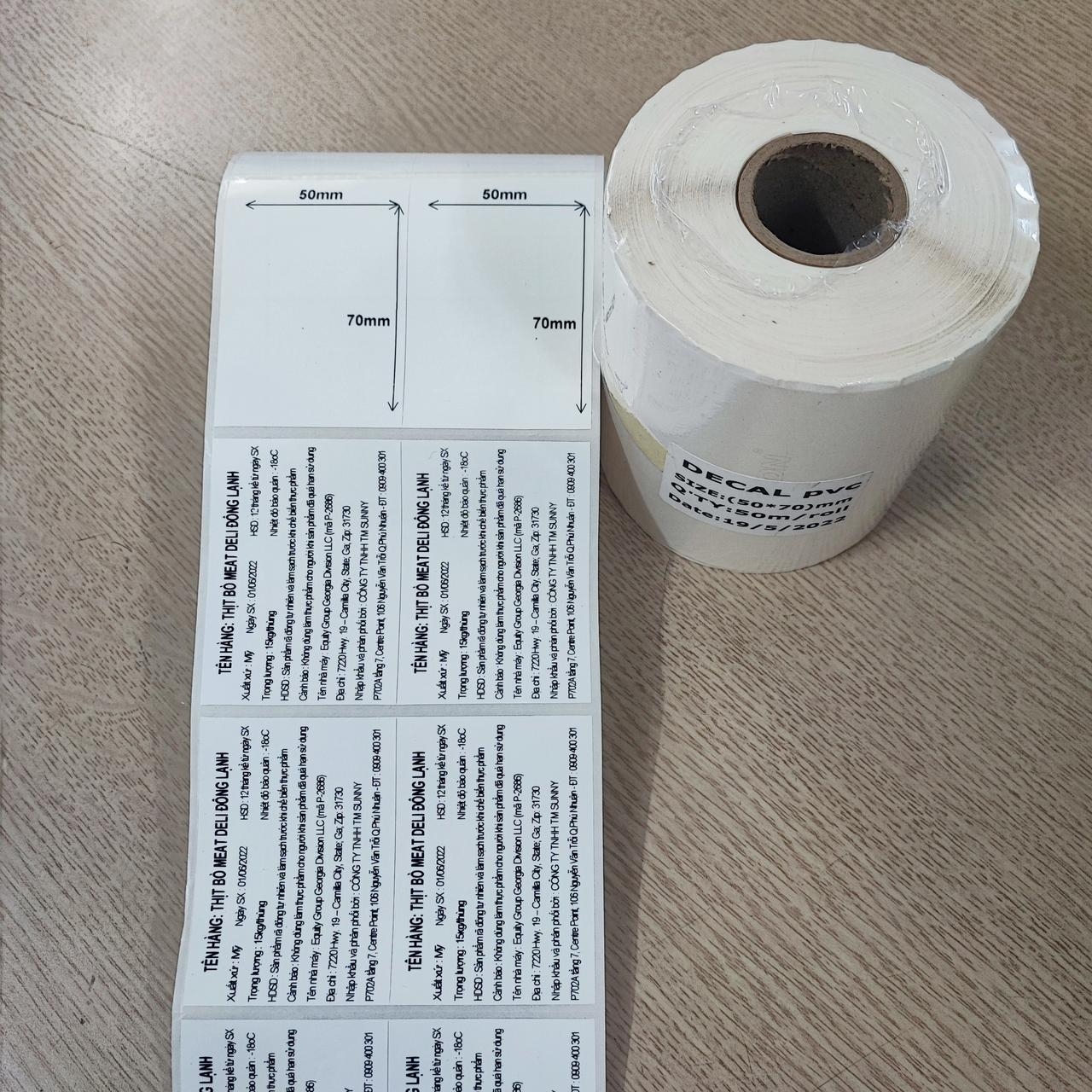 Decal PVC (50x70)mm x 50m (2 tem/dòng)
