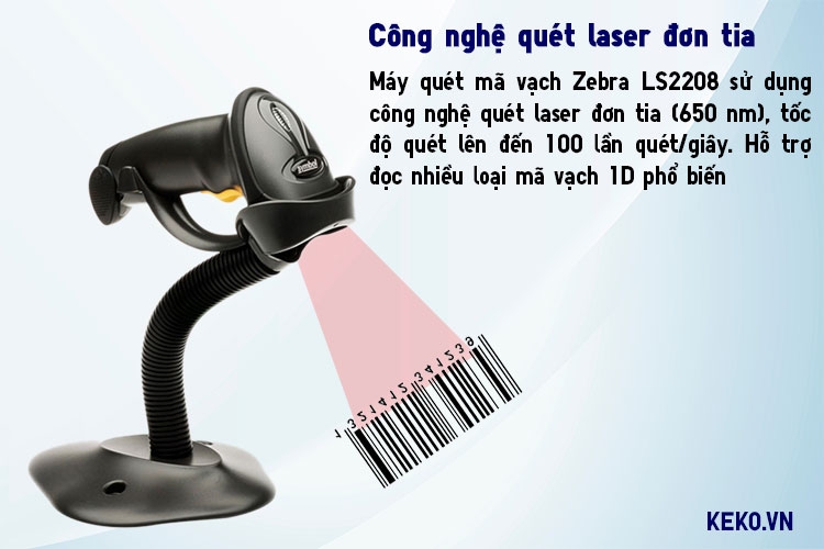 MÁY QUÉT MÃ VẠCH ZEBRA LS2208 CÔNG NGHỆ QUÉT